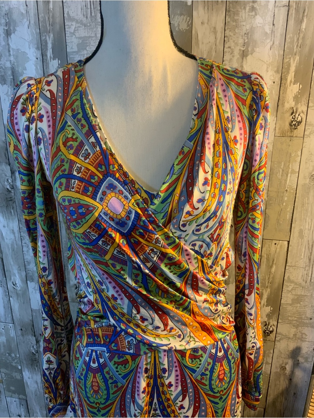 Etro Multicolor Paisley Long-Sleeve Wrap Dress - Picture 2 of 8